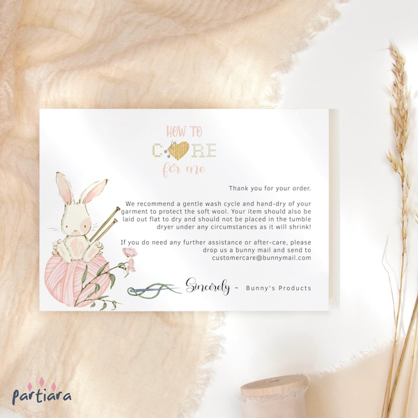 Knitting Business Product Care Card Instruction Cards Baby Hand-Knits Customer Order Thank You Insert Printable Editable Download P322