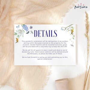 Cartão com detalhes de aniversário de fada, convites para aniversário de 16 anos da Enchanted Forest para impressão, festa de jardim com borboletas florais azuis, editável P204