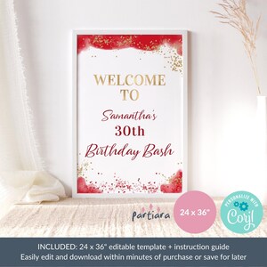 Editable Red Gold Welcome Sign Template, Christmas Holiday Party ...