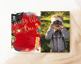 Pirate 3rd Birthday Invitation, Photo Template for Boys (Digital Download) P758