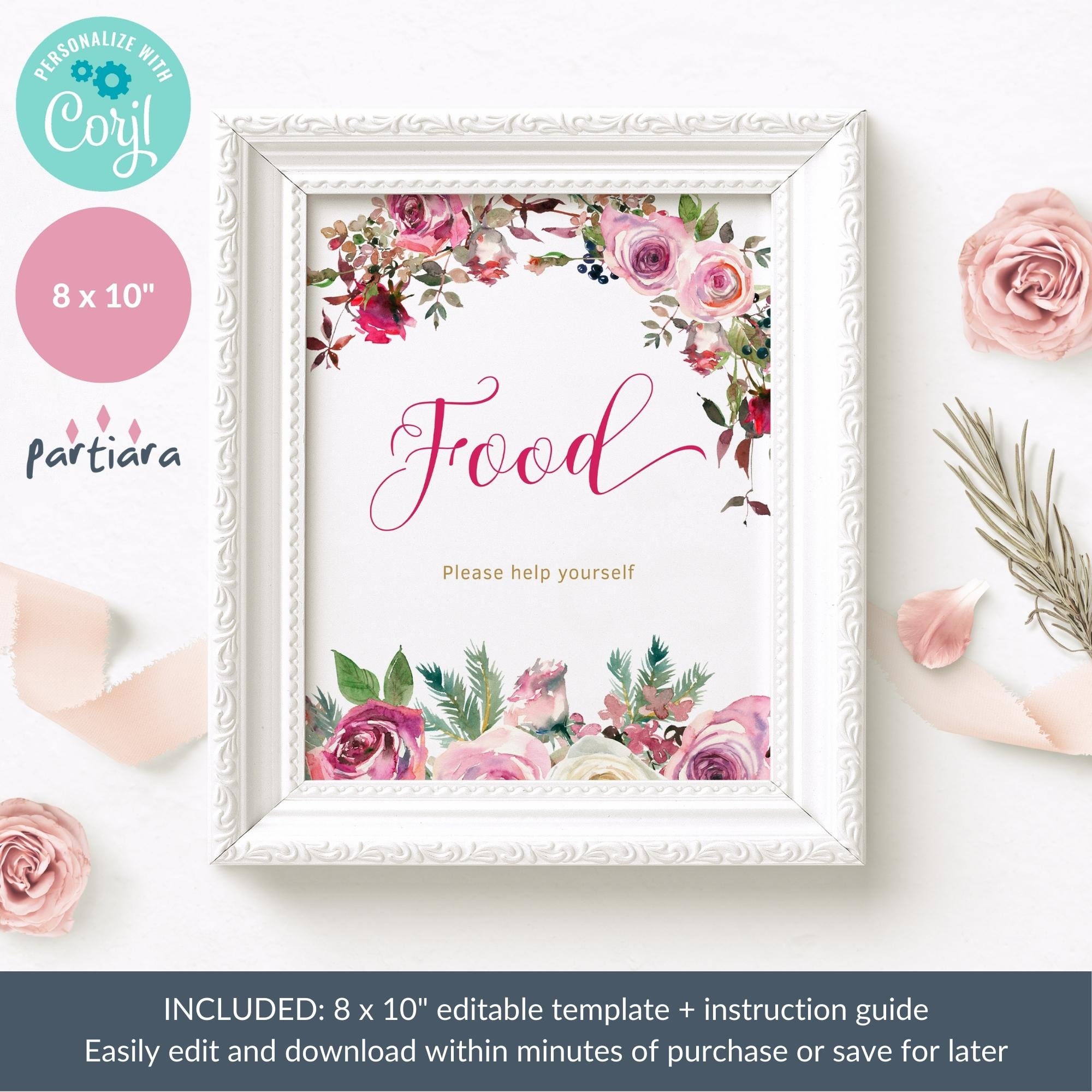 Floral Birthday Food Sign Printable, Ladies Brunch Lunch or Dinner ...