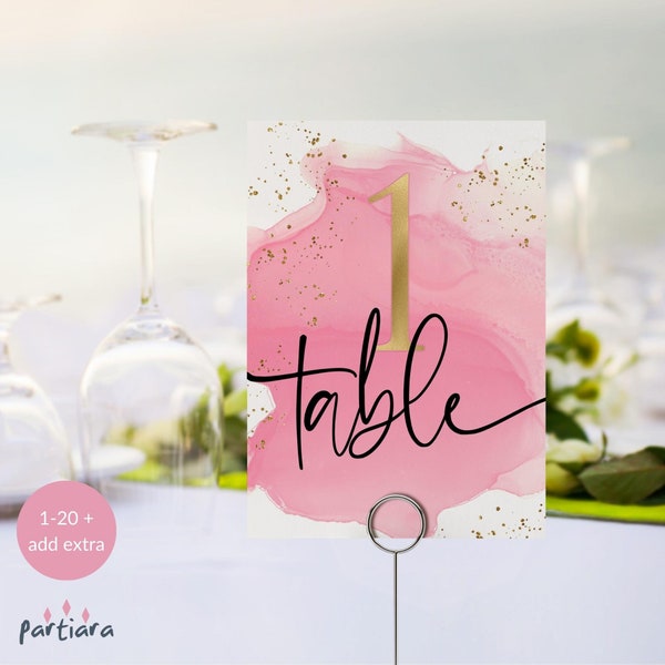 Pink Gold Table Number Cards Girl Baby Shower  Seating Decor Printable Birthday Party Instant Download 1 to 20 Editable Corjl Template P722