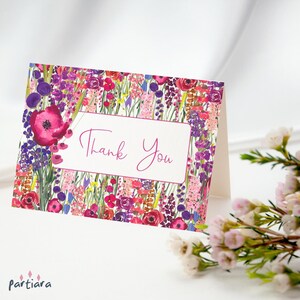 Cartão de agradecimento de verão, cartões de aniversário florais, notas de aposentadoria para mulheres para impressão, decoração de eventos de festa de jardim para impressão, editável P621