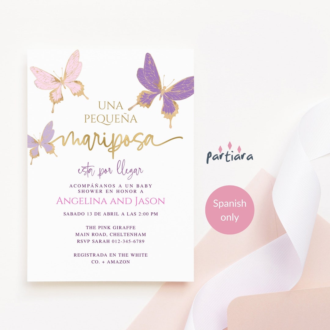 Spanish Butterfly Invite, Girl Baby Shower Butterflies Invitation ...