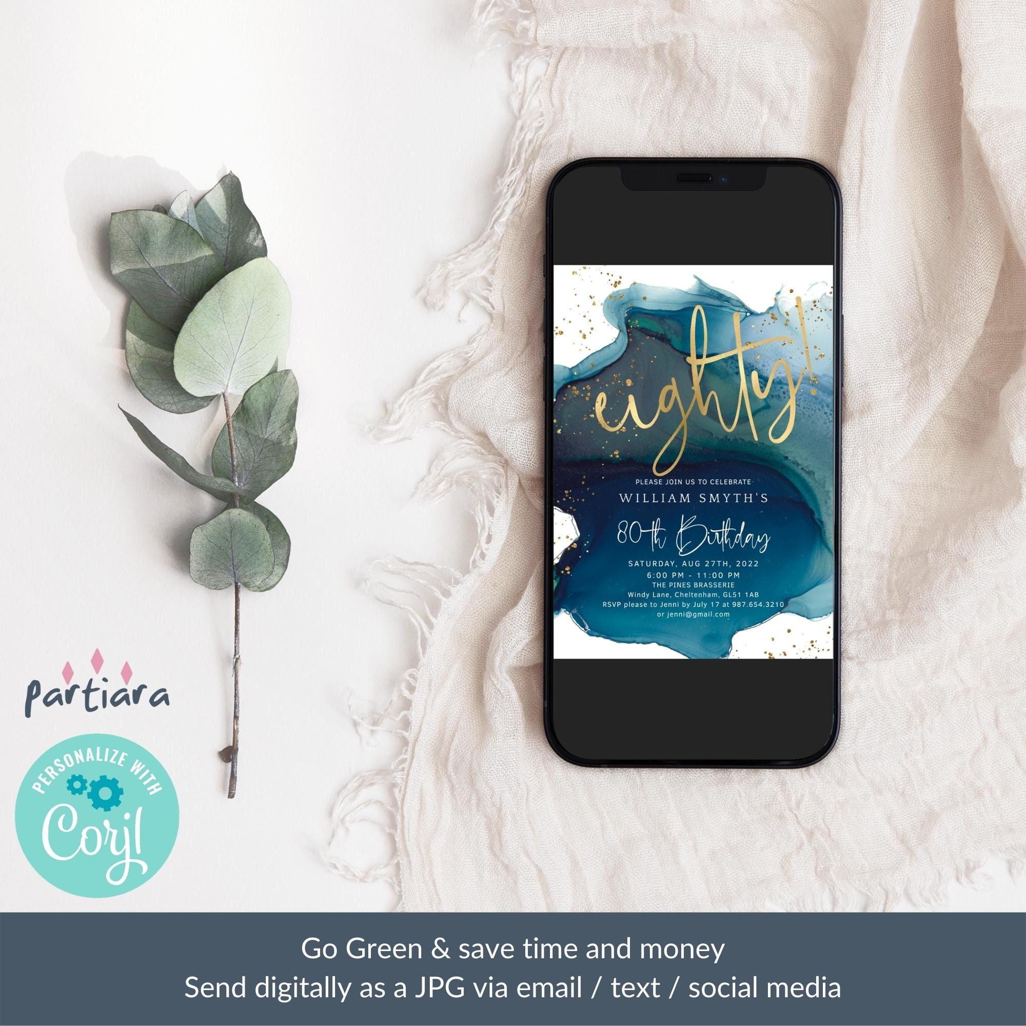 80th Birthday Invitation Template Editable Teal Gold Party - Etsy Australia