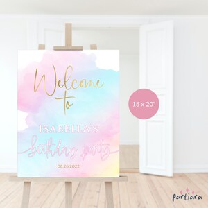 Rainbow Birthday Sign, Welcome Party Poster Template, Girls Pastel Unicorn Theme Decor Printable, Editable 16x20 Digital Download P179