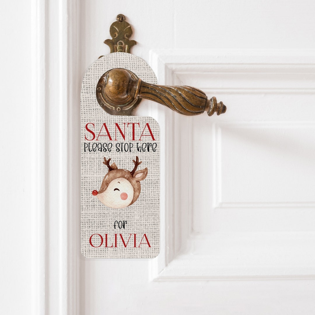 Santa Stop Here Door Hanger Printable, Kids Christmas Doorknob Decor ...