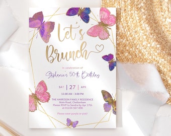 Girl Butterfly Invitation Brunch Party Invites Teen Girl Ladies Butterfly Garden Brunch Invitations Printable Editable Digital Download P337