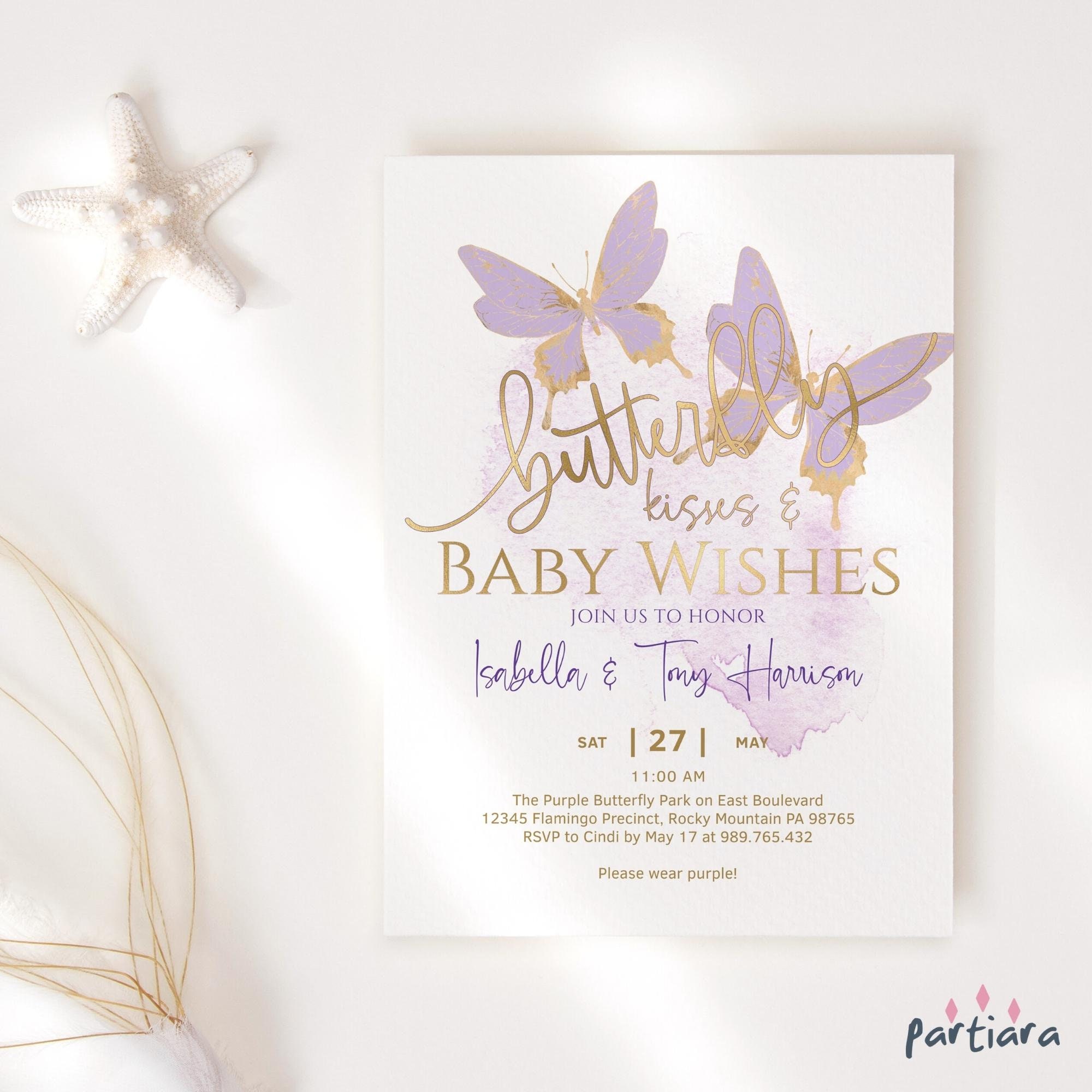 Lilac Butterfly Kisses Baby Wishes Girl Baby Shower Party