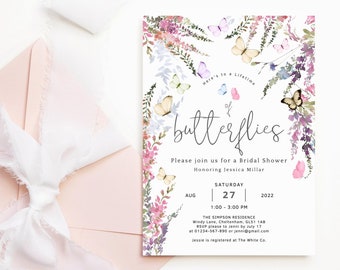 Lifetime of Butterflies Bridal Shower Invite druckbare Wildblumen Schmetterling Floral Party Einladung druckbare bearbeitbare digitaler Download P256