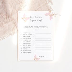 Butterfly Baby Shower Game The Price is Right Editable Template, Girls Party Activity, Pink Gold Decor Printable, Digital Download P293