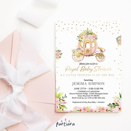 EDITABLE Royal Princess Baby Shower Invitation. Pink and Gold Etsy