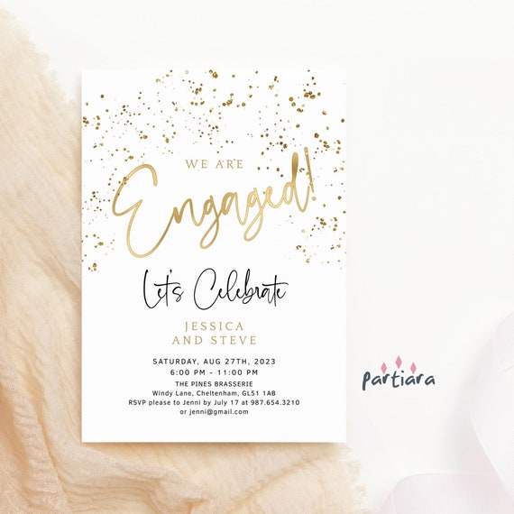 Engagement Invitations Digital Download: Custom Party Invites All White Gold P493