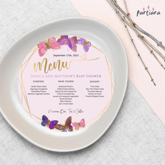 Editable Butterfly Menu Plate Charger Printable Girl Baby - Etsy