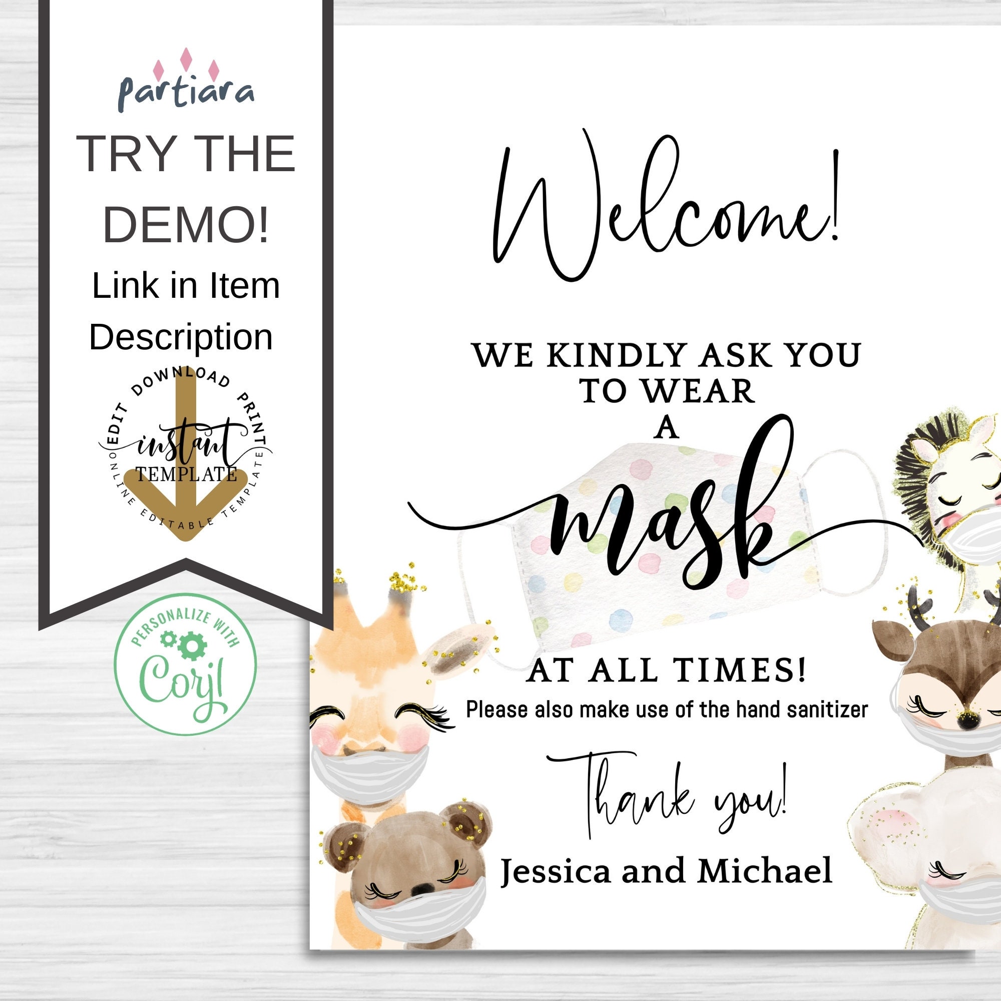 Editable Face Mask Sign Baby Shower Please Wear a Mask Sign Etsy