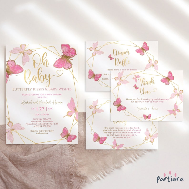 Baby Girl Pink Butterfly Garden Printable Baby Shower Party Package 