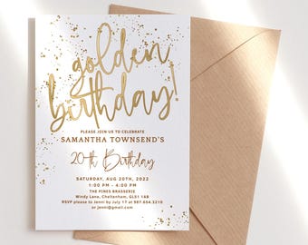 Golden Birthday Invite Digital Download All White Gold Ladies Lucky Dinner Party Invitation Printable Editable Digital Download P493