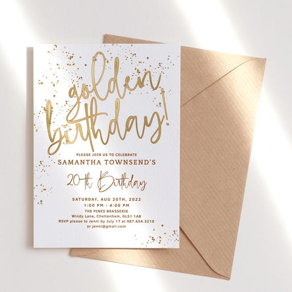 Golden Birthday Invite Digital Download All White Gold Ladies Lucky Dinner Party Invitation Printable Editable Digital Download P493