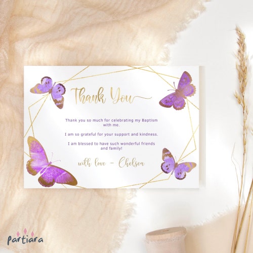 Thank You Butterfly Baby Shower Card Thank You Card Butterfly - Etsy