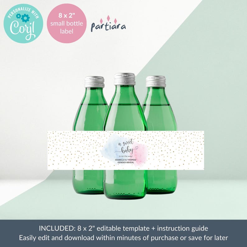 Gender Reveal Water Bottle Labels Printable, Pastel Baby Shower Label