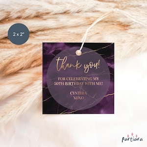 Purple Birthday Tags Thank You Favor Gift Label Printable, Ladies Retirement Dinner Party Favors Editable Digital Download Template P194