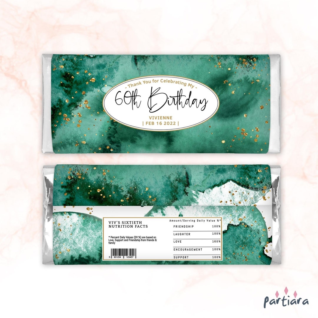 Emerald Green Birthday Chocolate Wrapper Label Printable Ladies Teens