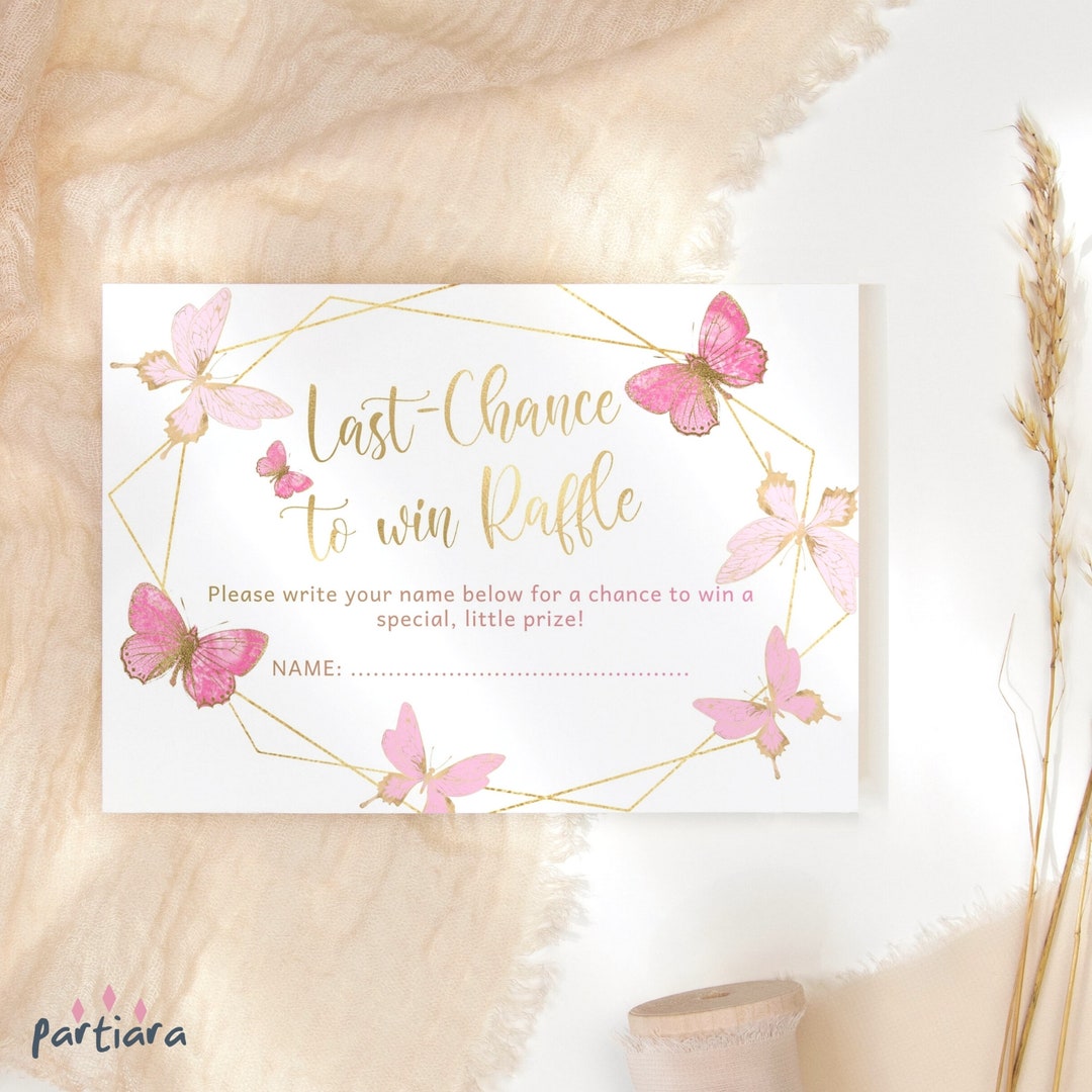 Last Chance Raffle Card Butterfly Baby Shower Raffles Printable Blush