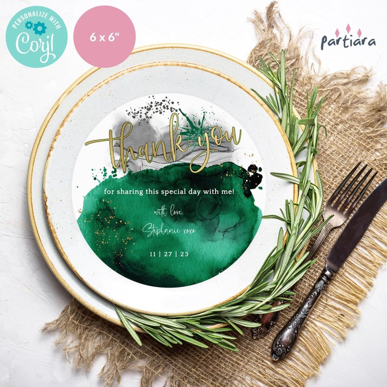 Birthday Thank You Charger Plate Thankyou Cards Ladies Emerald Etsy