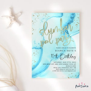 Slumber Pool Party Invite Birthday Invitations Sleepover Swimming BBQ Invitation Printable Editable Digital Download Boy or Girl P296