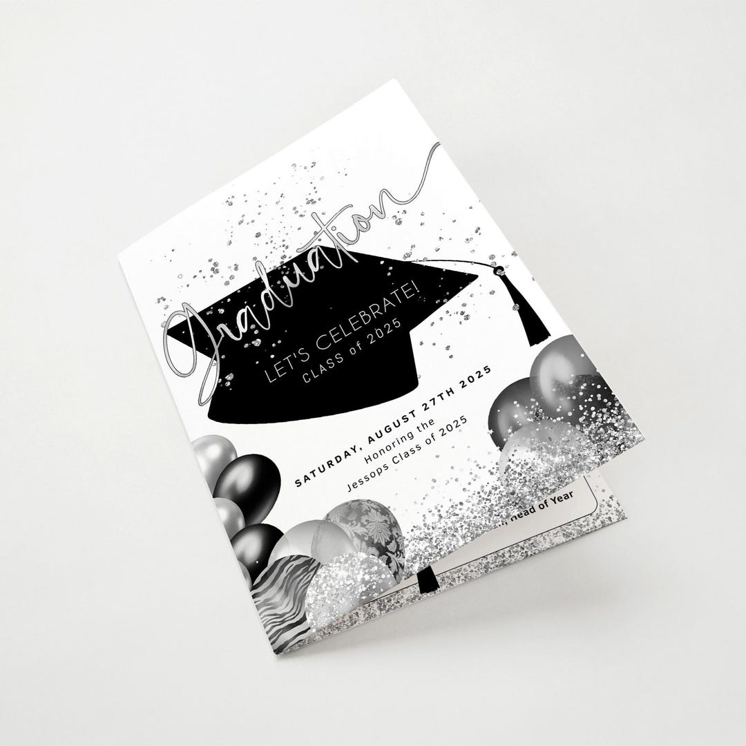 Program Template Graduation Events Printable, Black Silver Balloons ...