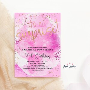 Surprise Birthday Invitation, Shades of Pink Party Invite Digital Download, Ladies Teen Girl Dinner Printable, Editable Template P523