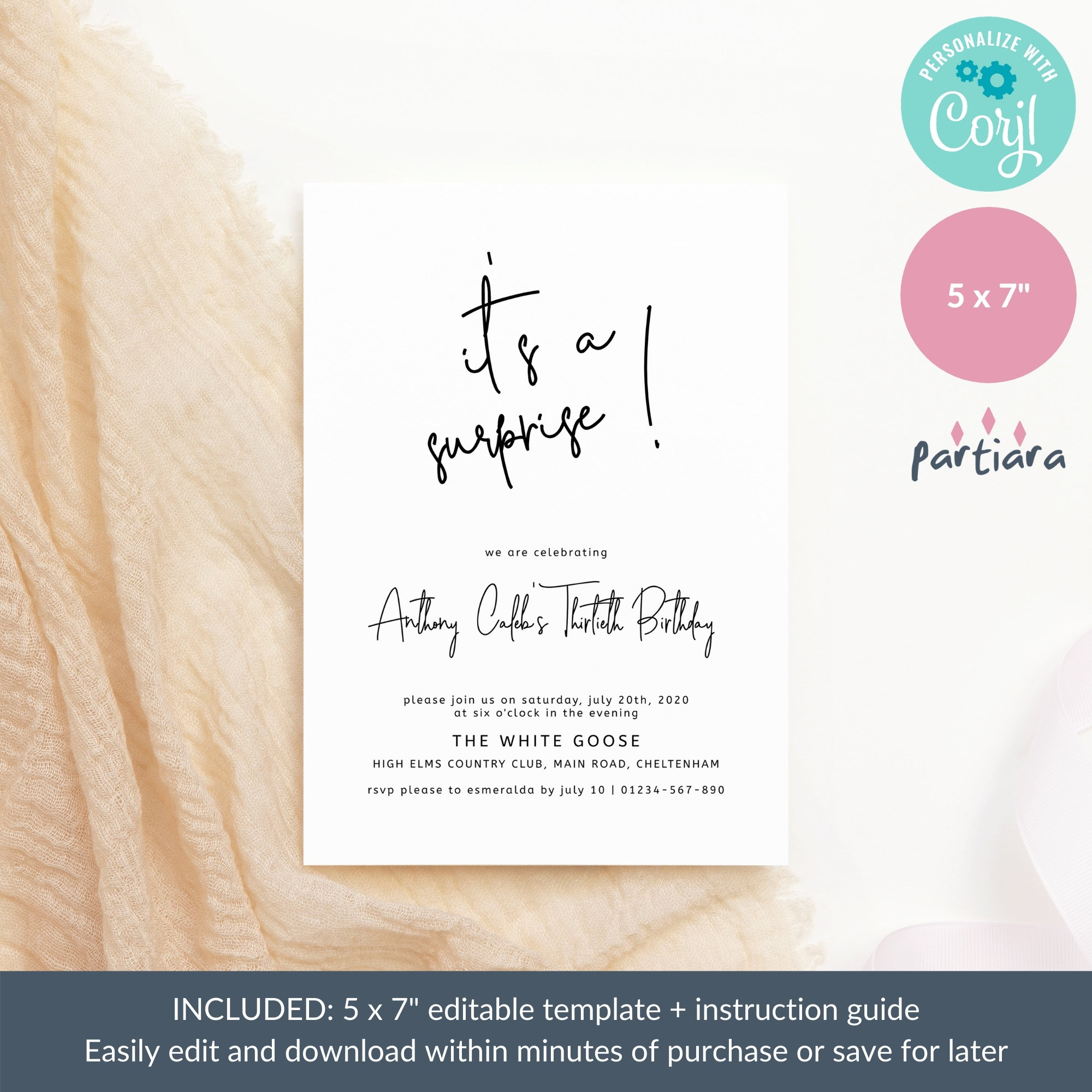 Adult Birthday Invitation Printable Editable Template - Etsy