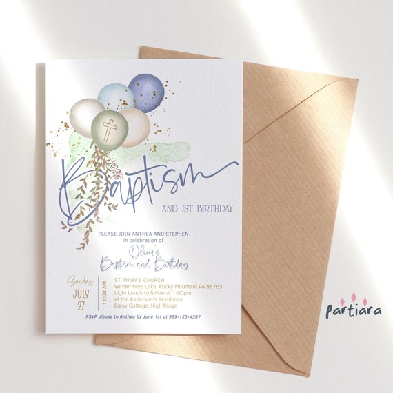 Baptism and Birthday Invitation Digital Download Template for Boys P662