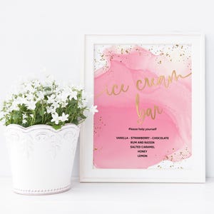 Ice Cream Bar Sign, Birthday Icecream Table Poster Printable, Girls Candy Pink Party Decor, Editable Template Download P722