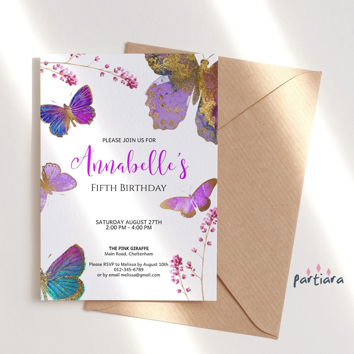 Butterflies Birthday Party Invitation Purple Lilac Gold Etsy