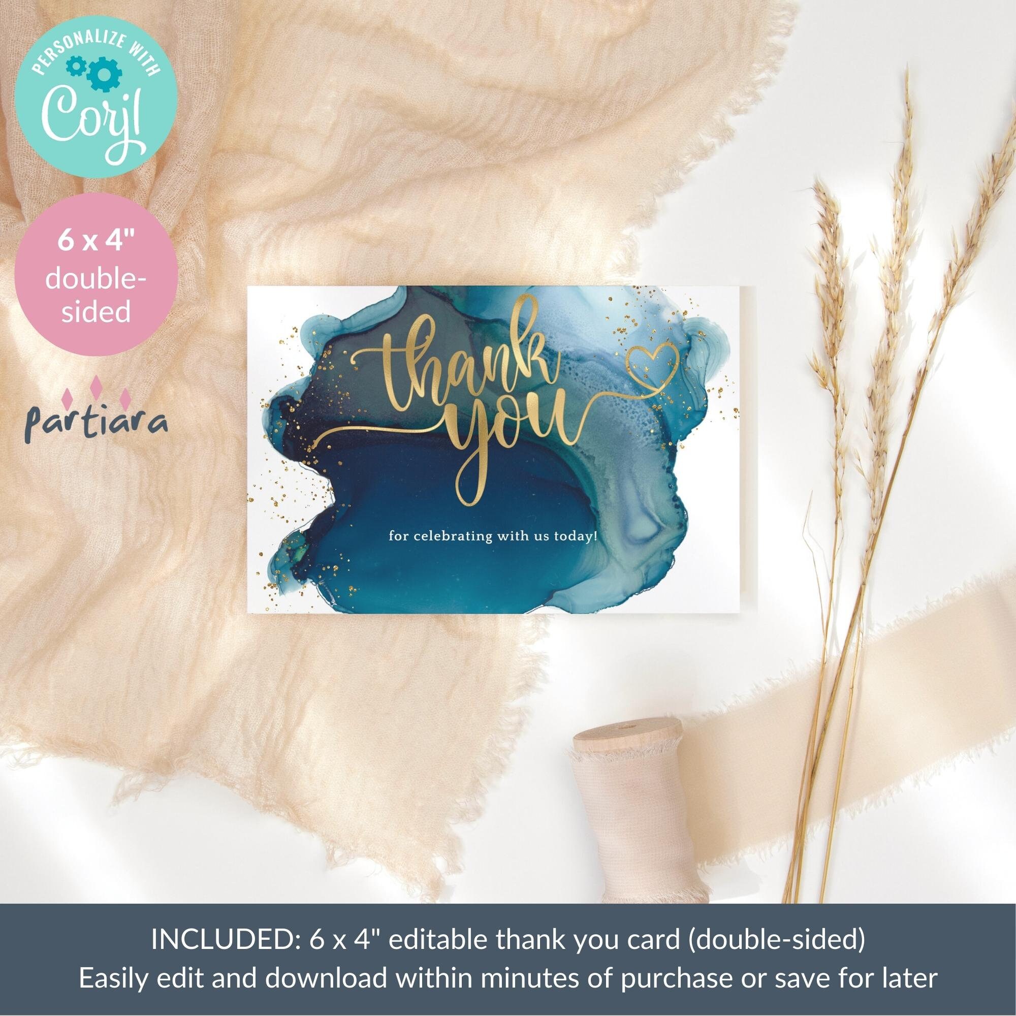 Birthday Thank You Card Teal Gold Party Printable, Ladies Dinner Events ...