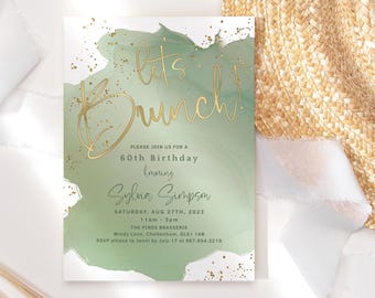 Lets Brunch Invitation: Birthday Brunch Invite Printable - Ladies Sage Green Party P629