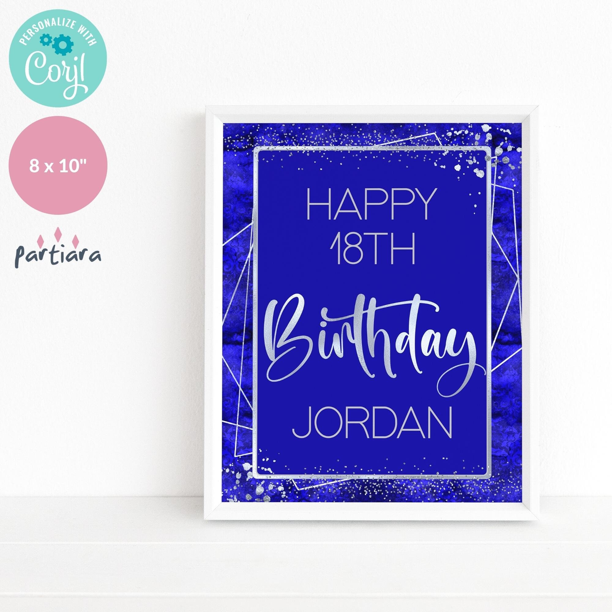 Royal Blue Birthday Party Table Sign Editable Men or Ladies Etsy