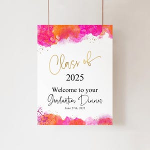 Graduation Welcome Sign Class of 2024 2025 Printable, Girls Grad Bash Welcome Poster  Hot Pink Orange Gold Decor, Editable Template P200