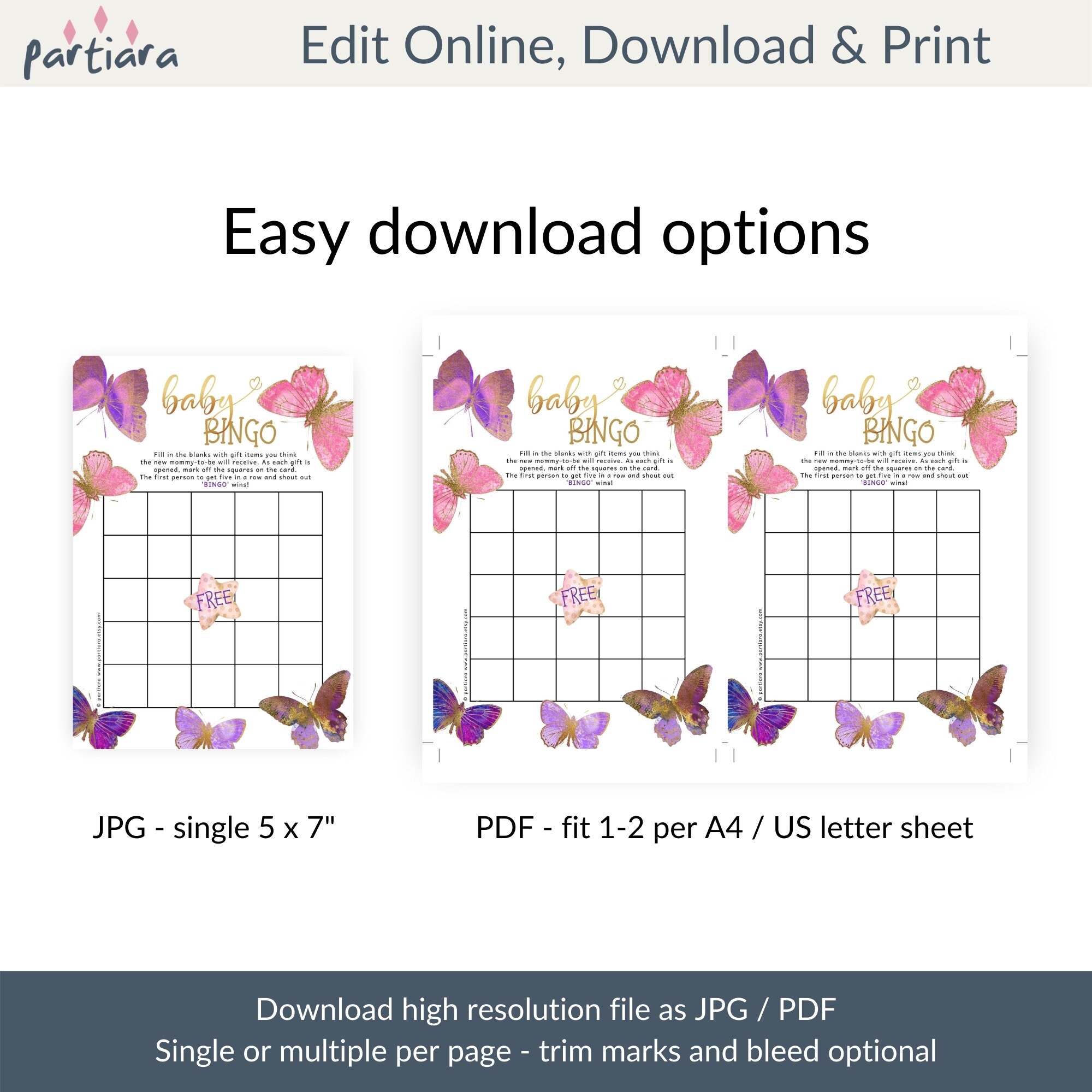 Bingo Butterflies Baby Shower Game Butterfly Baby Shower - Etsy UK
