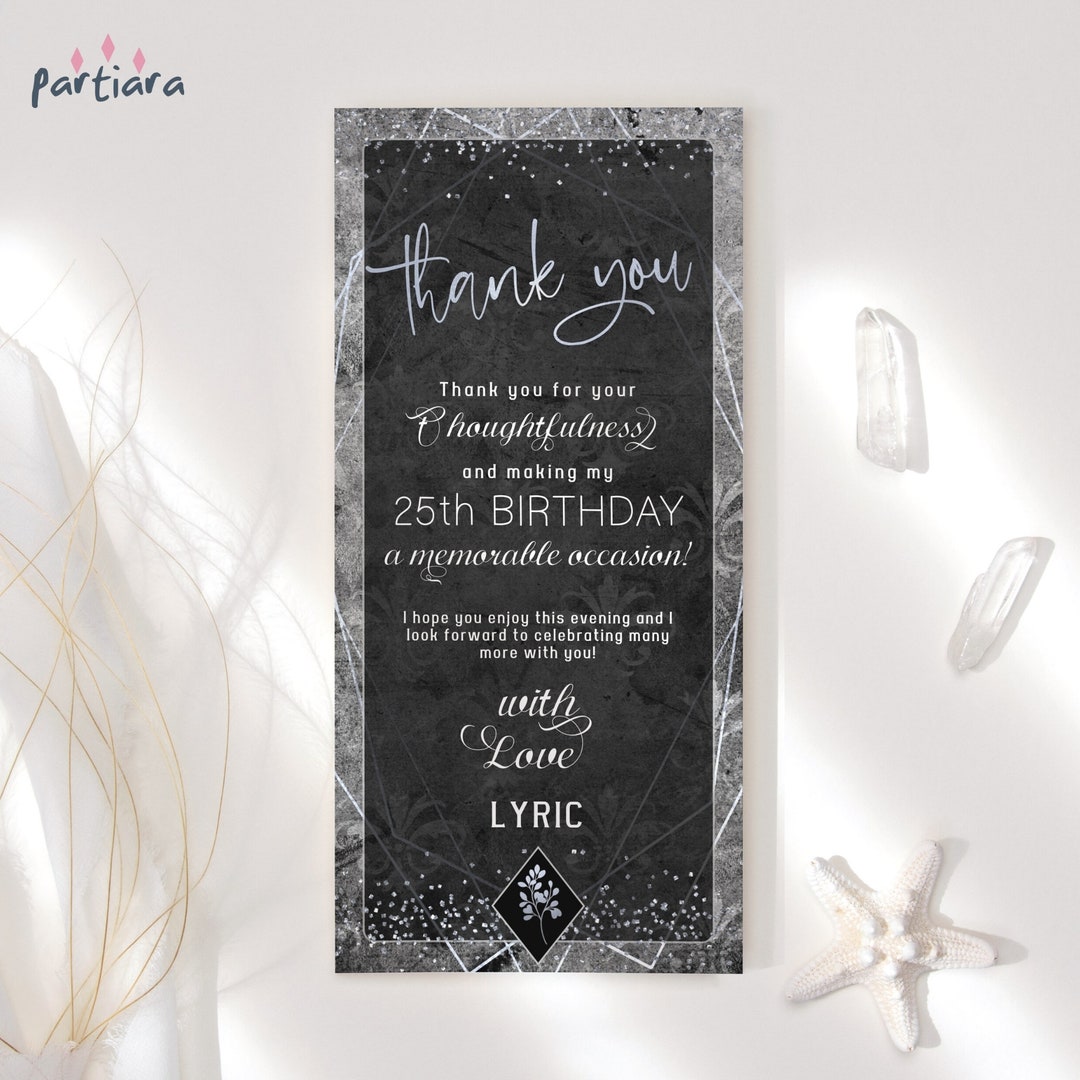 DIY Birthday Thank You Card Editable Menu Style Plate Decor Printable ...