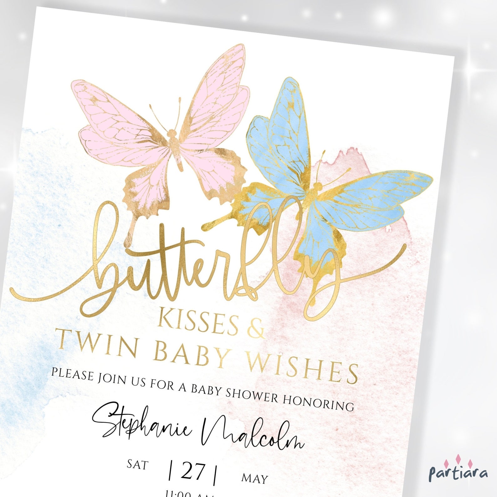 Twin Butterflies Baby Shower Invitation Boy and Girl Twins Etsy