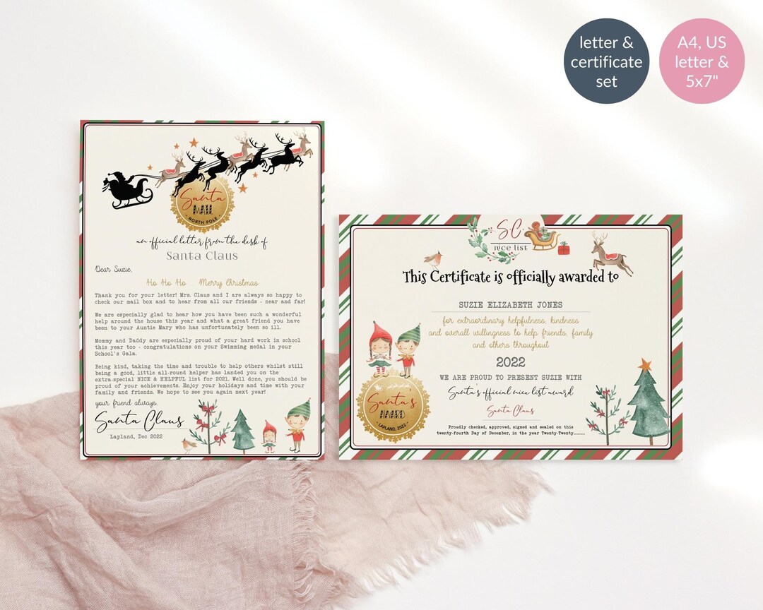 Editable Official Santa Claus Letter and Nice List Certificate Bundle ...