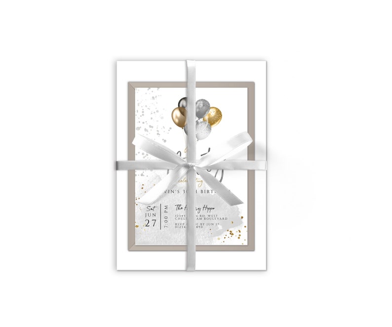 30th Birthday Invites Black Silver and Gold Editable ...