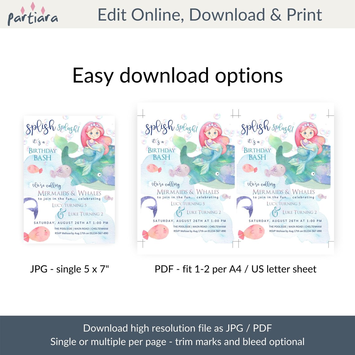 Editable Mermaid Birthday Pool Party Invite Printable Girls - Etsy