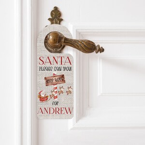 Santa Stop Here Door Hanger Printable, Kids Christmas Bedroom Door Hanger, Teachers Classroom Gifts, Editable Template Download P191