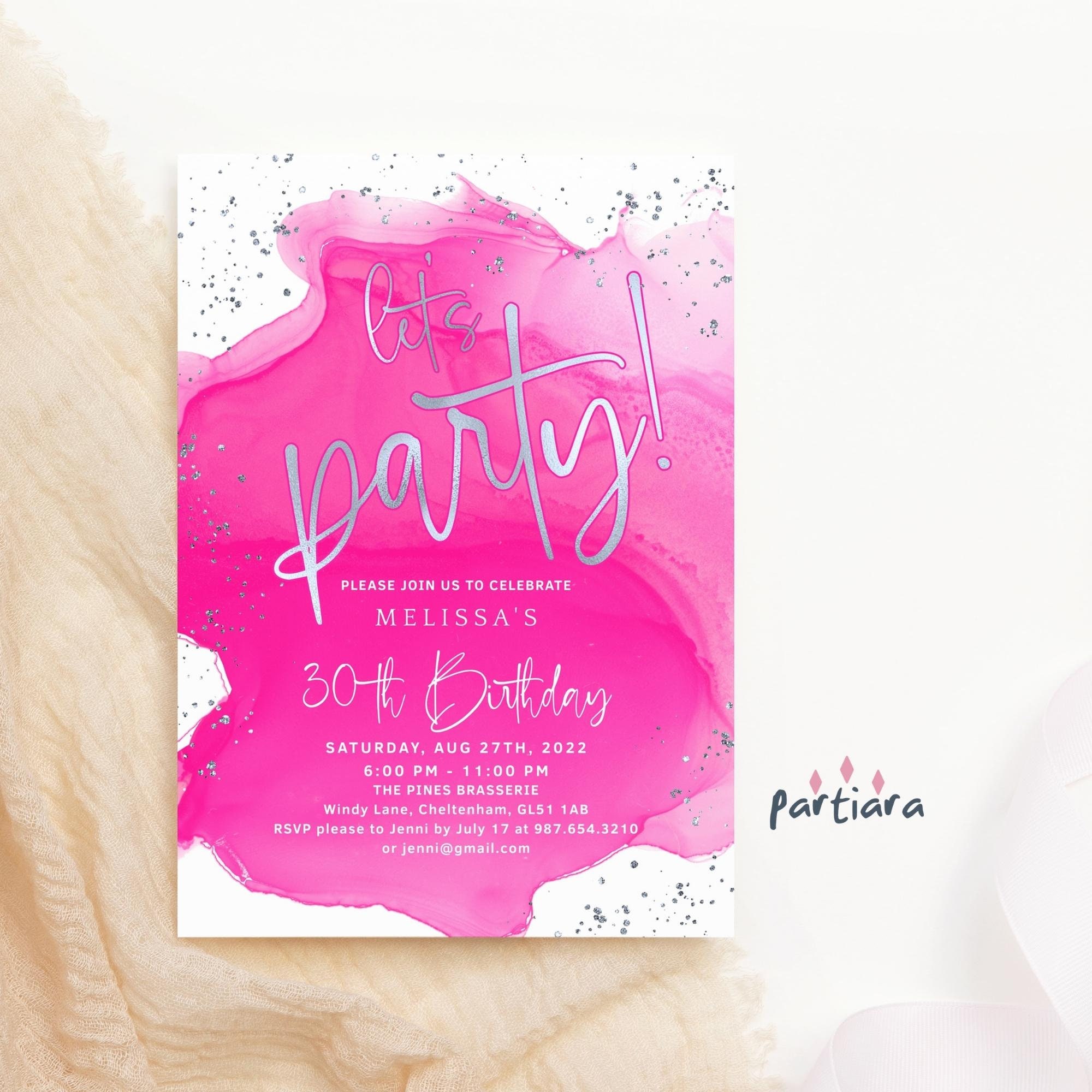 Invitación de cumpleaños imprimible, plantilla de invitación a fiesta rosa  fucsia, para damas o adolescentes de cualquier edad, plantilla de descarga  digital editable P200 - Etsy México, image size:2000x2000