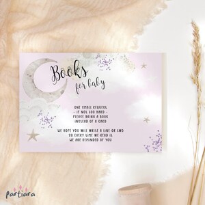 Moon Books for Baby Girl Baby Shower Game Card Invitation Insert Printable Pink Purple Twinkle Stars Boho Party Games Editable Download P818