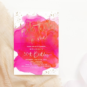 Talk Thirty to Me 30th Birthday Invitation Digital, Ladies Tropical Party Invite, Hot Pink Orange Gold Decor Printable, Editable P200