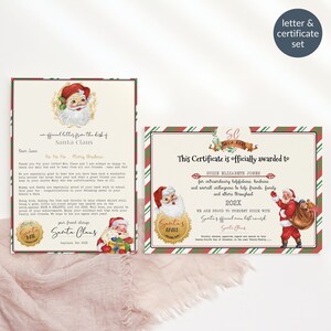 Plantilla de carta a Papá Noel, certificado de lista de buenos amigos, cartas a Papá Noel para imprimir, kit de cartas a máquina de escribir antigua con certificado editable P191